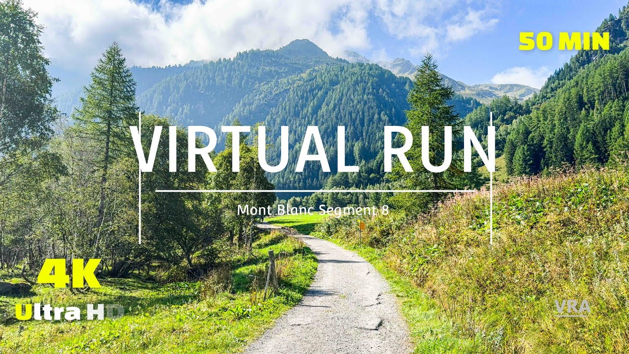 Virtual Run 4k - 50 Minute Treadmill Workout Mont Blanc Scenery POV Champex Lac