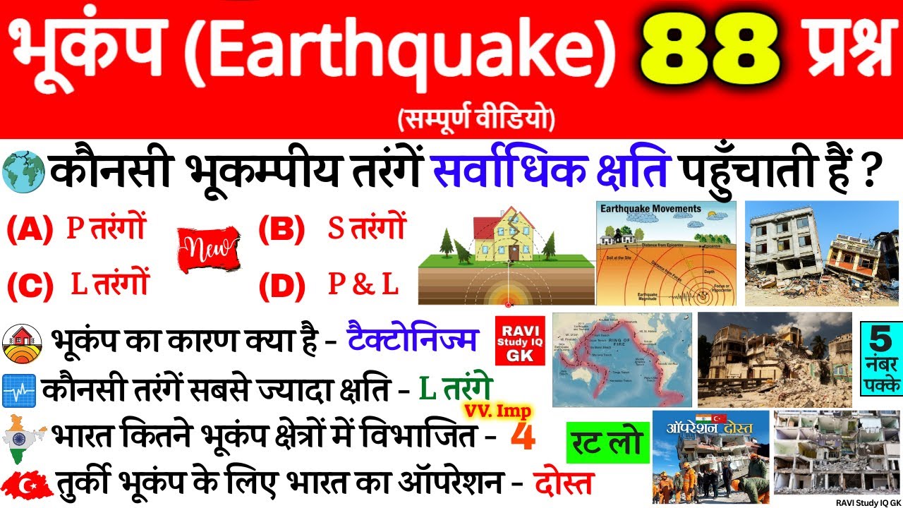 भूकंप अति महत्वपूर्ण प्रश्न | Earthquake Important Question | Bhukamp in hindi | Geography Gk Trick