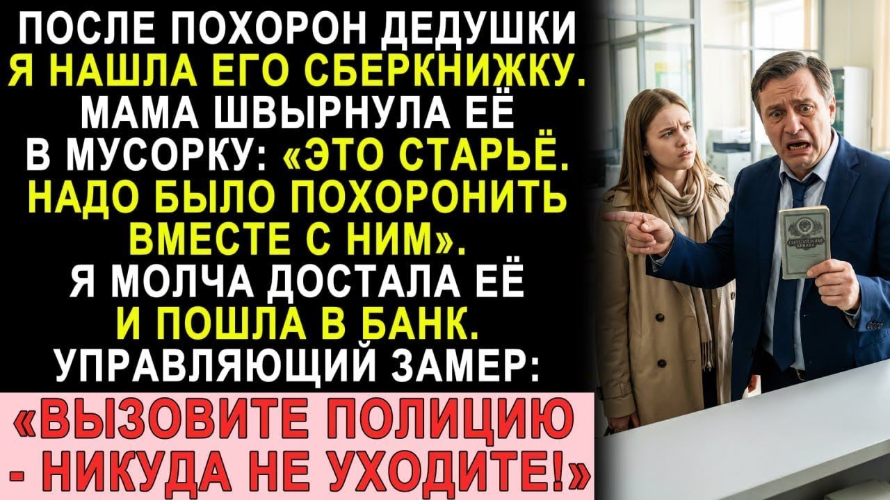 Мама швырнула дедову сберкнижку в мусорку  Я молча достала  В банке мне сказали  «Никуда не уходите»