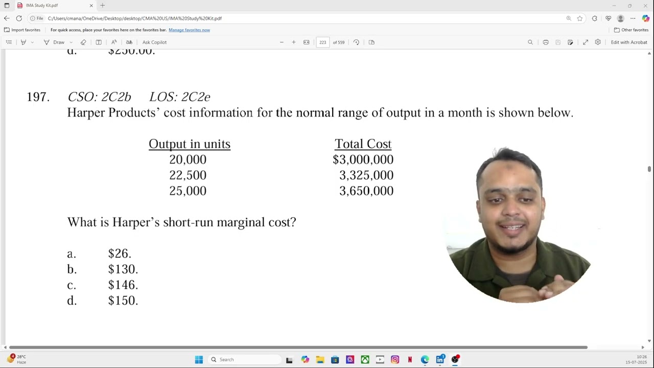 CMA US MCQ Session || Marginal Cost