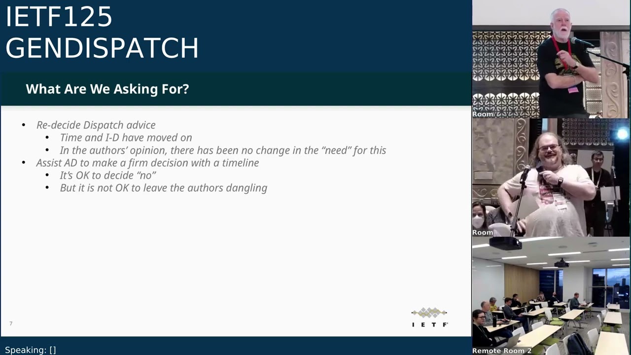IETF 125: General Area Dispatch (GENDISPATCH) 2026-03-19 08:30
