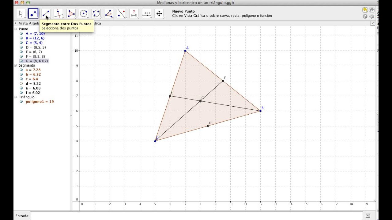 Medianas y baricentro de un triángulo con Geogebra