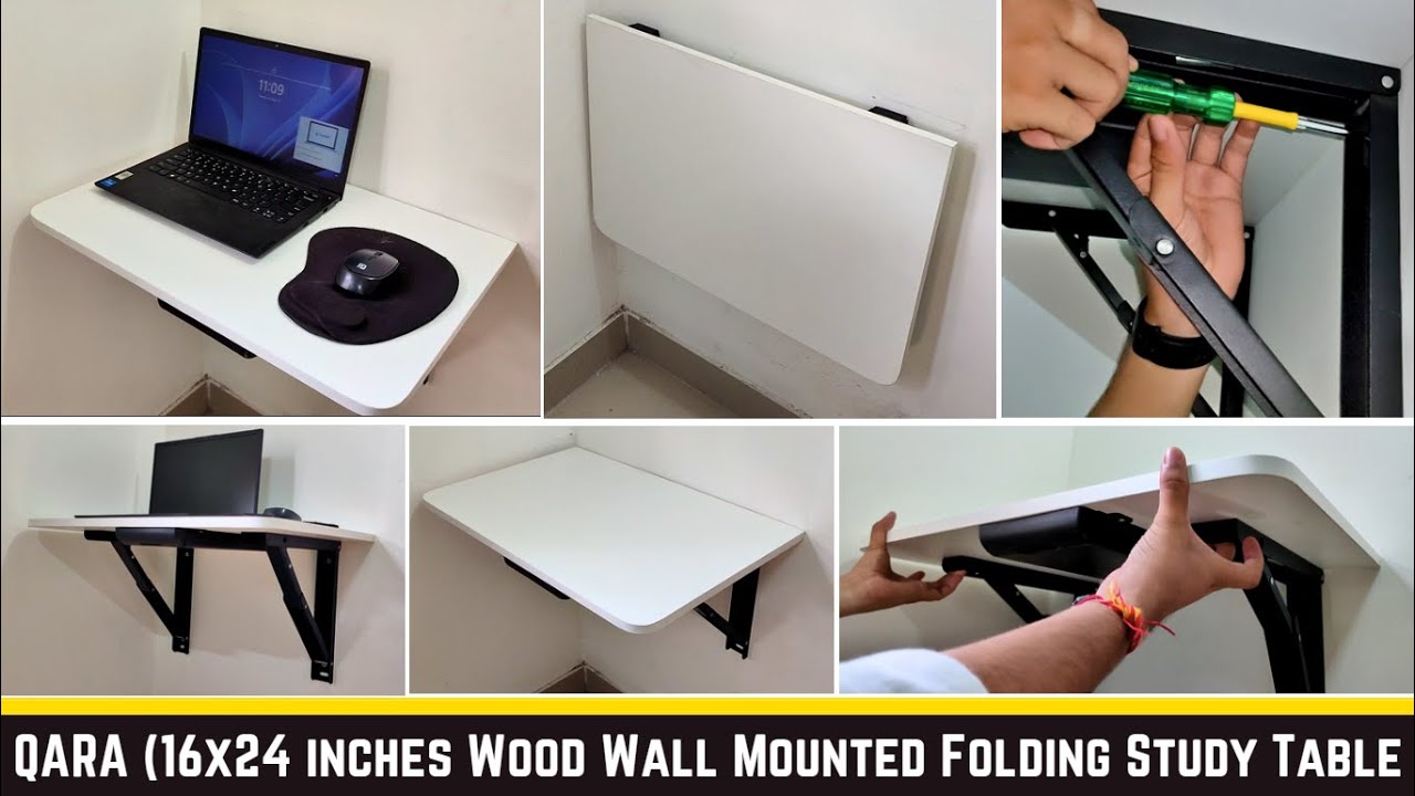 QARA 16x24 inches Solid Wood Wall Mounted Folding Study Table | Wall Mount Table Detail Review.