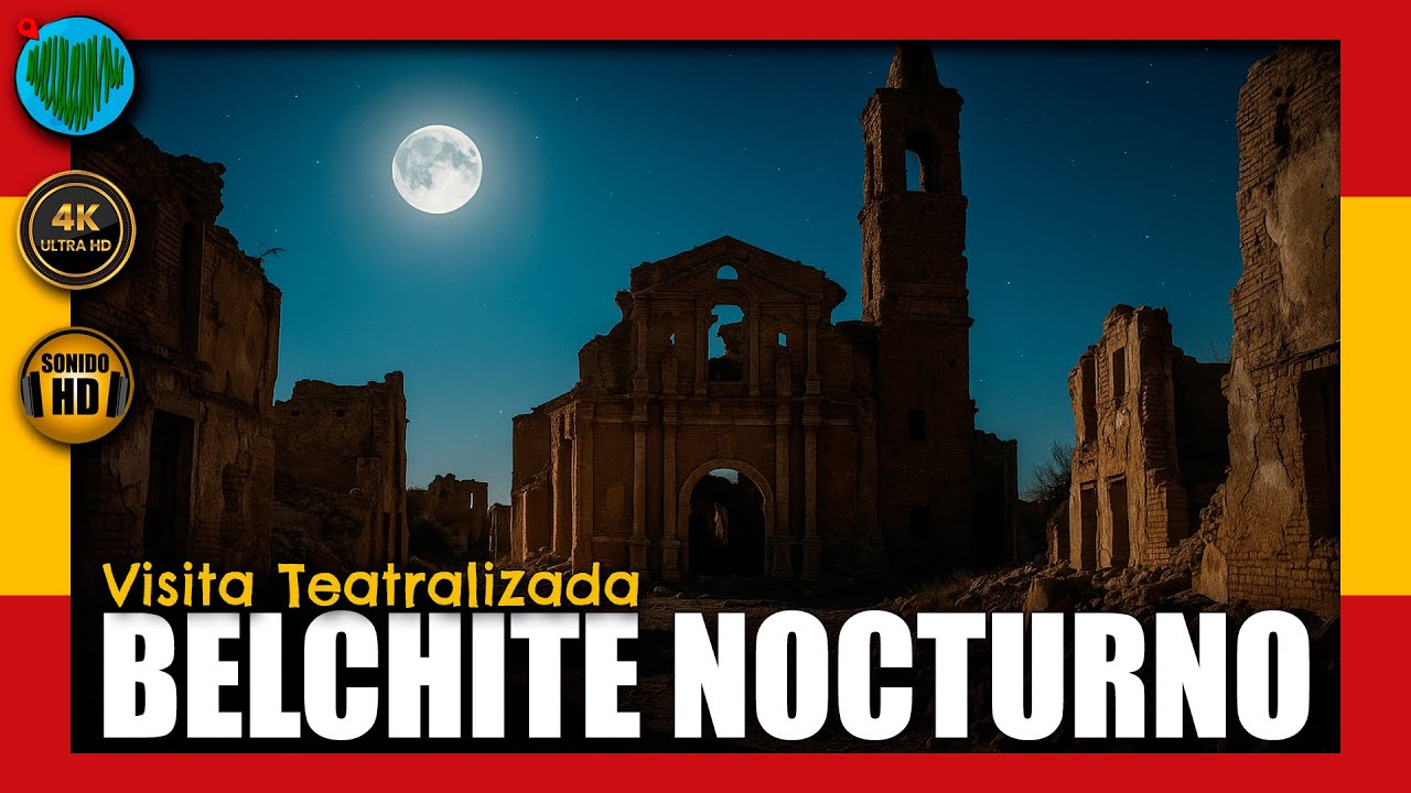 💚 Pueblo FANTASMA de BELCHITE por la NOCHE · Visita Teatralizada · España Travel Vlog · 4K + HD