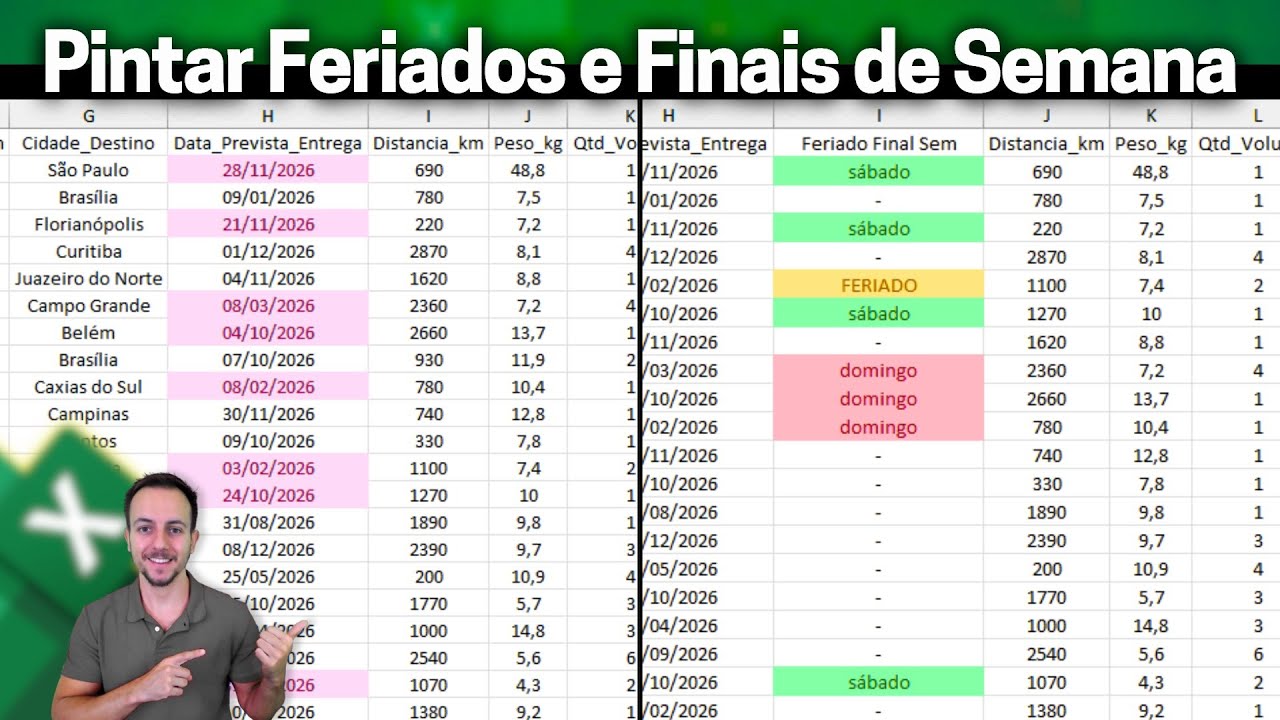 Pintar automaticamente Feriados e Finais de Semana na Planilha Excel | 2 maneiras diferentes