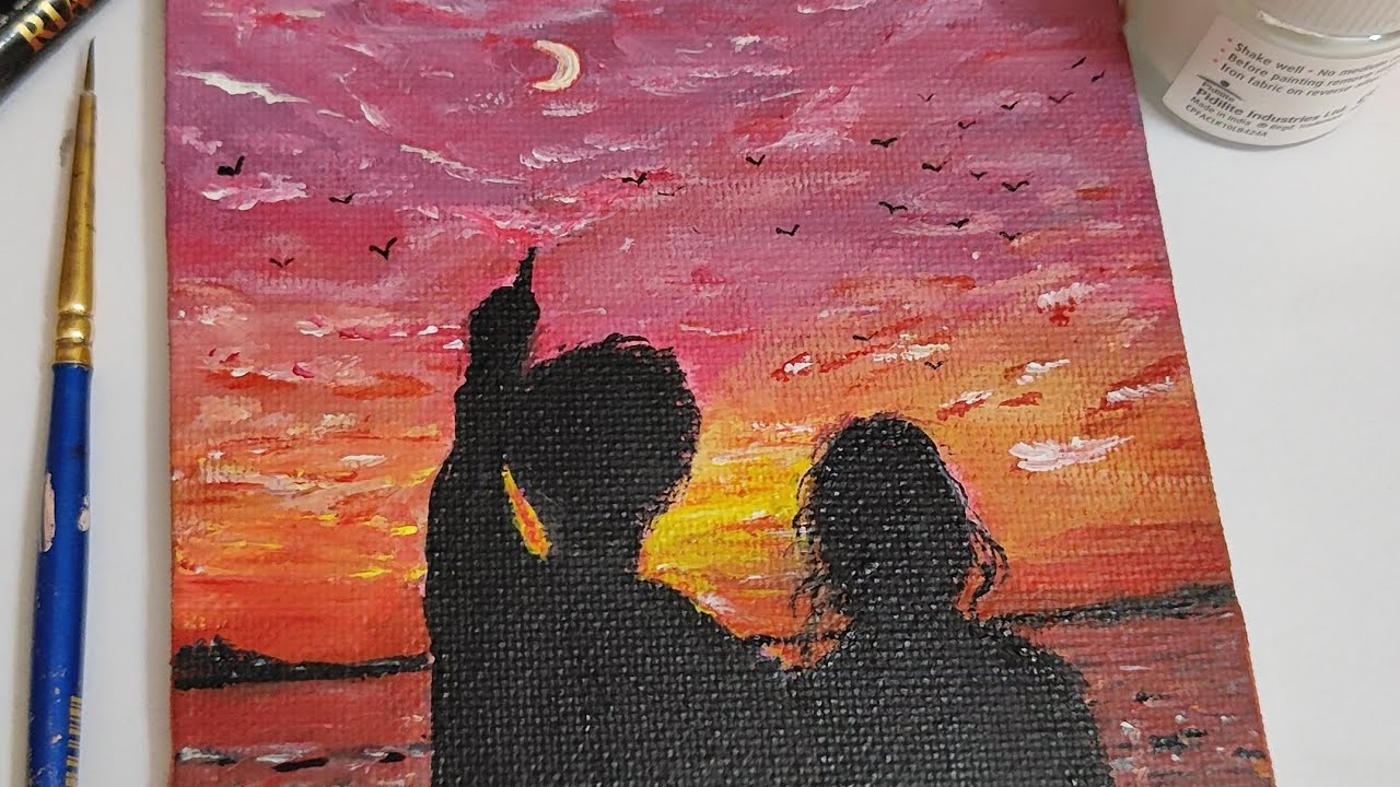Couple Sunset Painting / Easy Sunset Painting /acrylic painting #art #artist #easyart #painting 