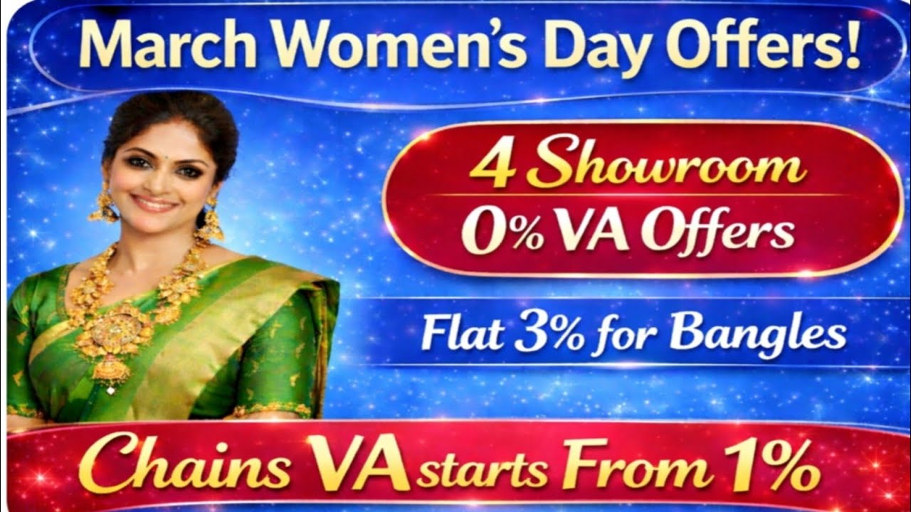 0% VA offer for all jewels | 4 showroom 0% wastage offers | Flat 3% for Bangles | Chains VA@1%