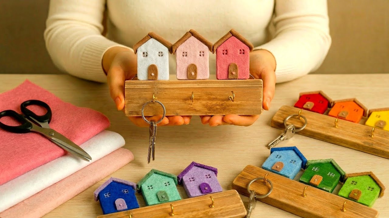 No Wood Houses! Turn Felt into a House Key Holder 🏠🔑| Simple Wall Décor for Keys