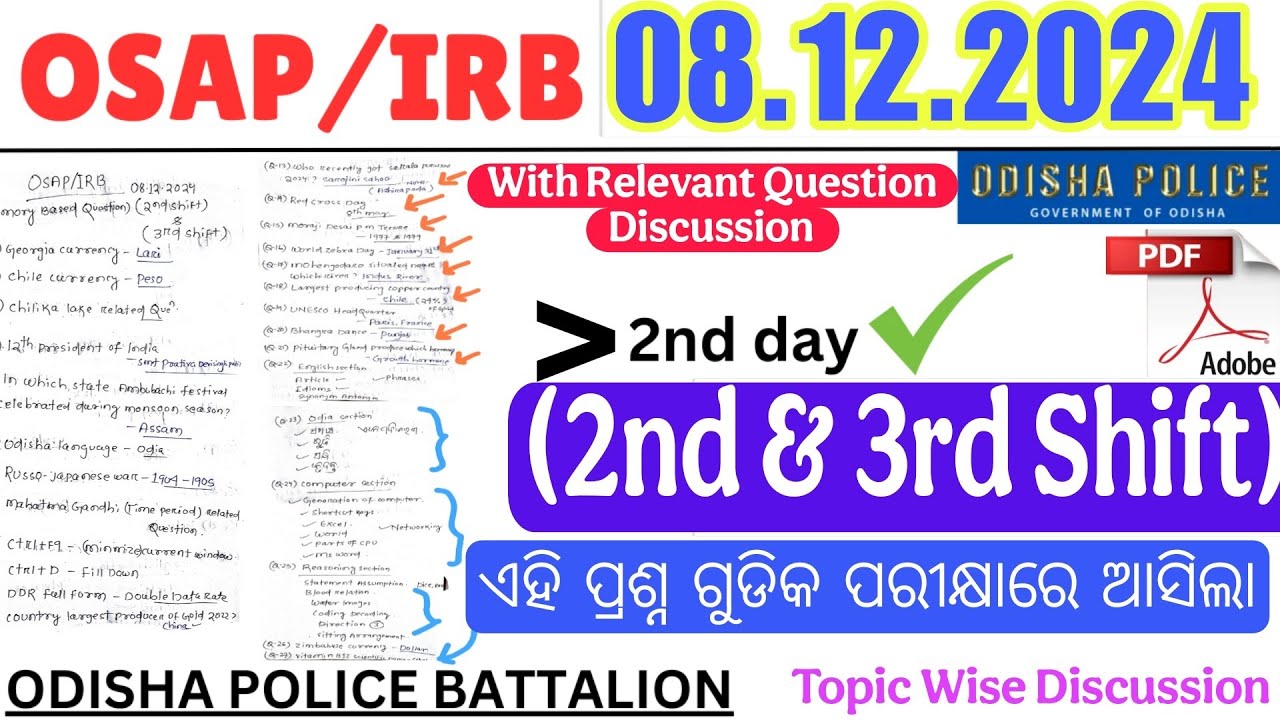 2nd & 3rd Shift OSAP IRB|08.12.2024|Memory Based Question Discussion|GK Analysis |With Relevant Que