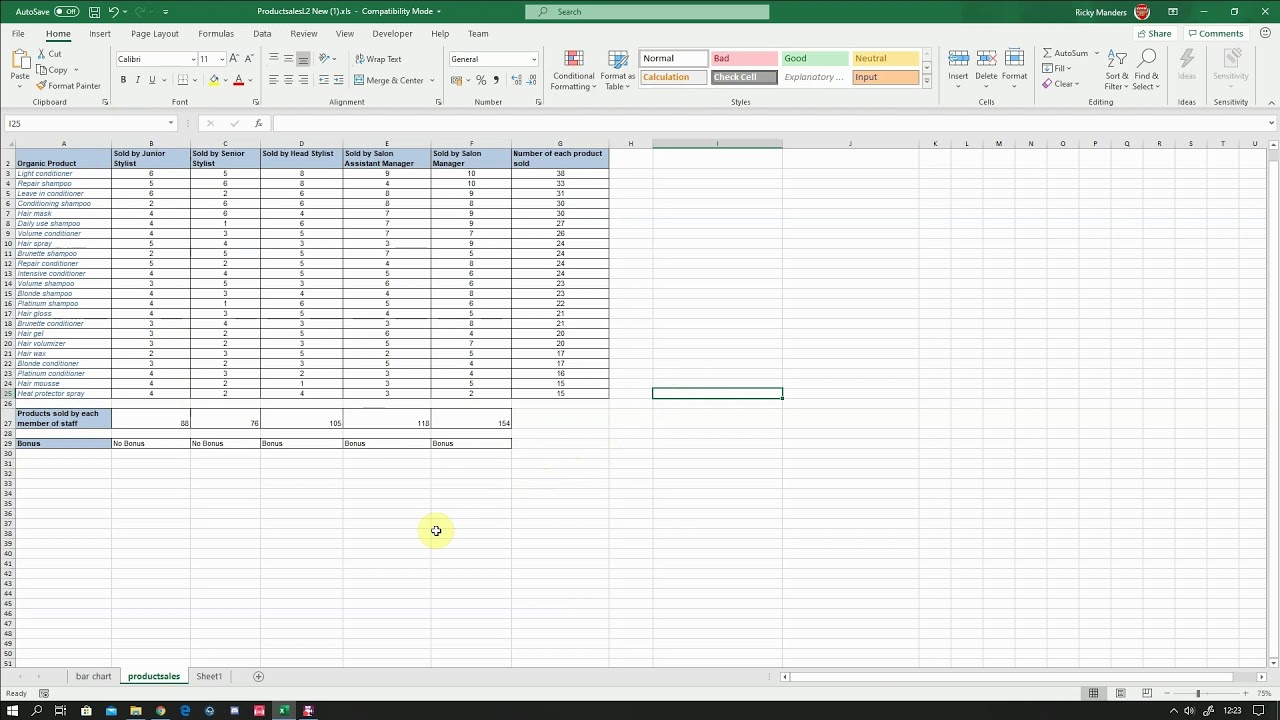 Data selection for bar charts in Excel