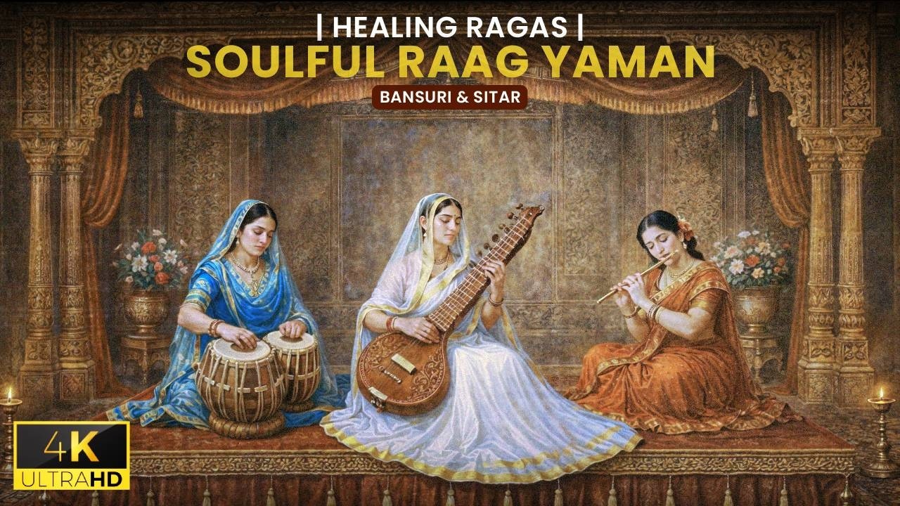Serene Raag Yaman 🌙 Evening Peace for Deep Meditation, Spiritual Healing | Sitar, Bansuri & Tabla