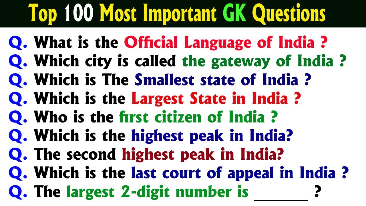 Top 100 Most Important GK Questions and Answers for India in English | GK in English | India GK