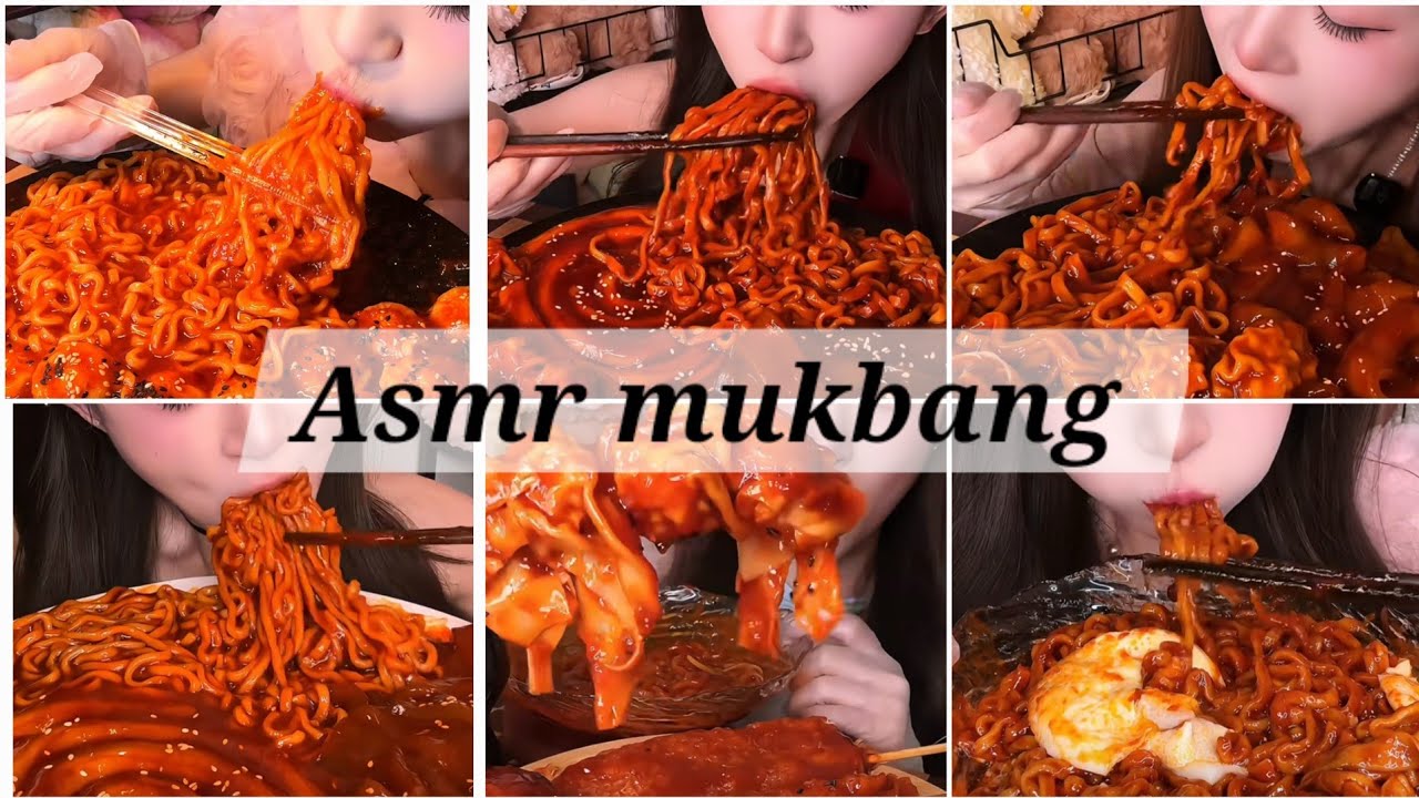 ASMR MUKBANG | Black bean noodles 🍜 and dumplings | Chicken wings and spicy Buldak noodles 