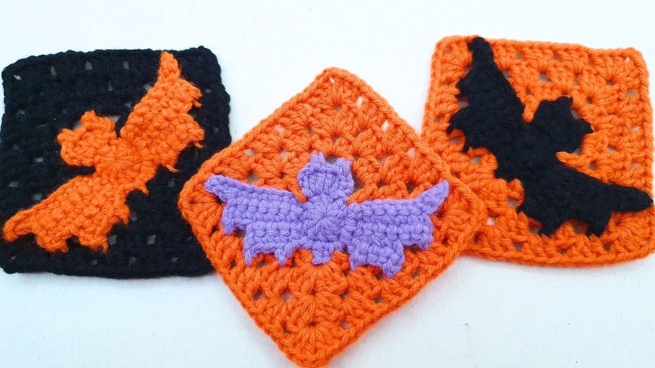 Bat Granny Square | Crochet Halloween Bat | crochet granny square Bat | Scary granny square Applique