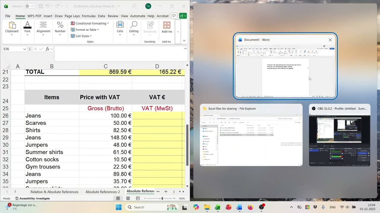 HSWT | MFM | Business Informatics | Excel | 3 - Absolute, Relative and Mixed References|