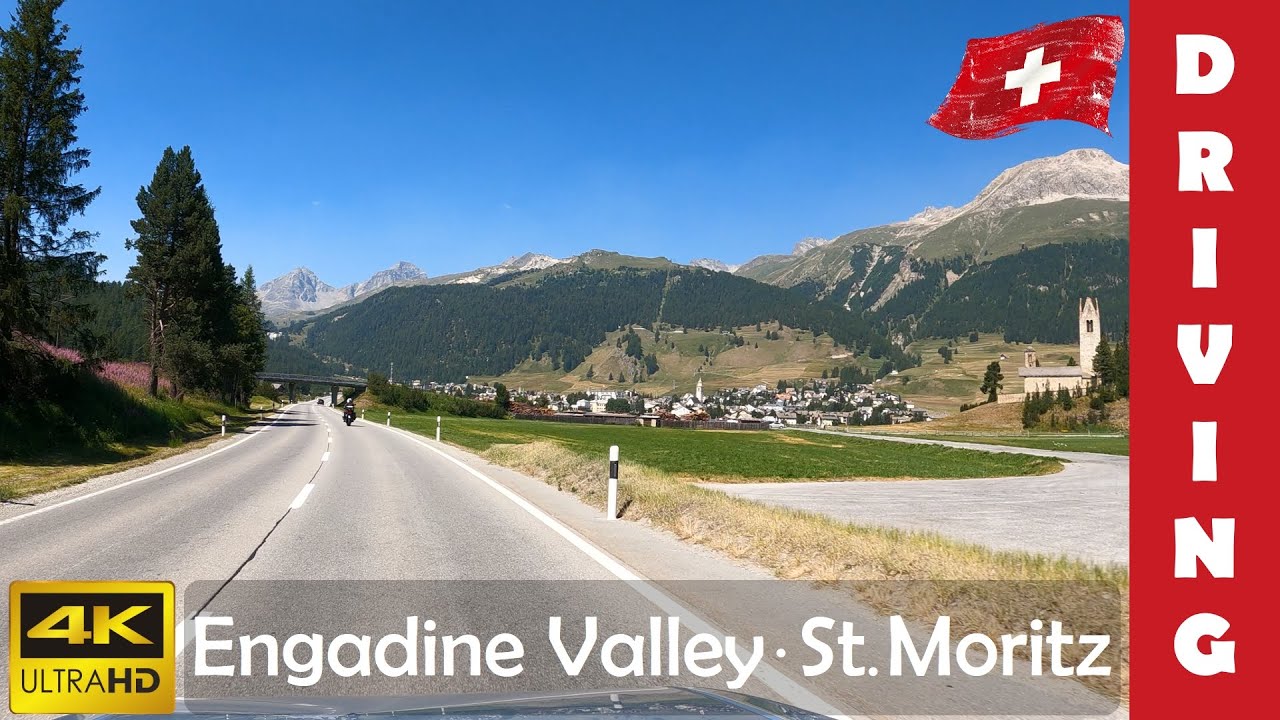 Driving in Switzerland 8: Engadine Valley (From Zernez to St. Moritz) 4K 60fps