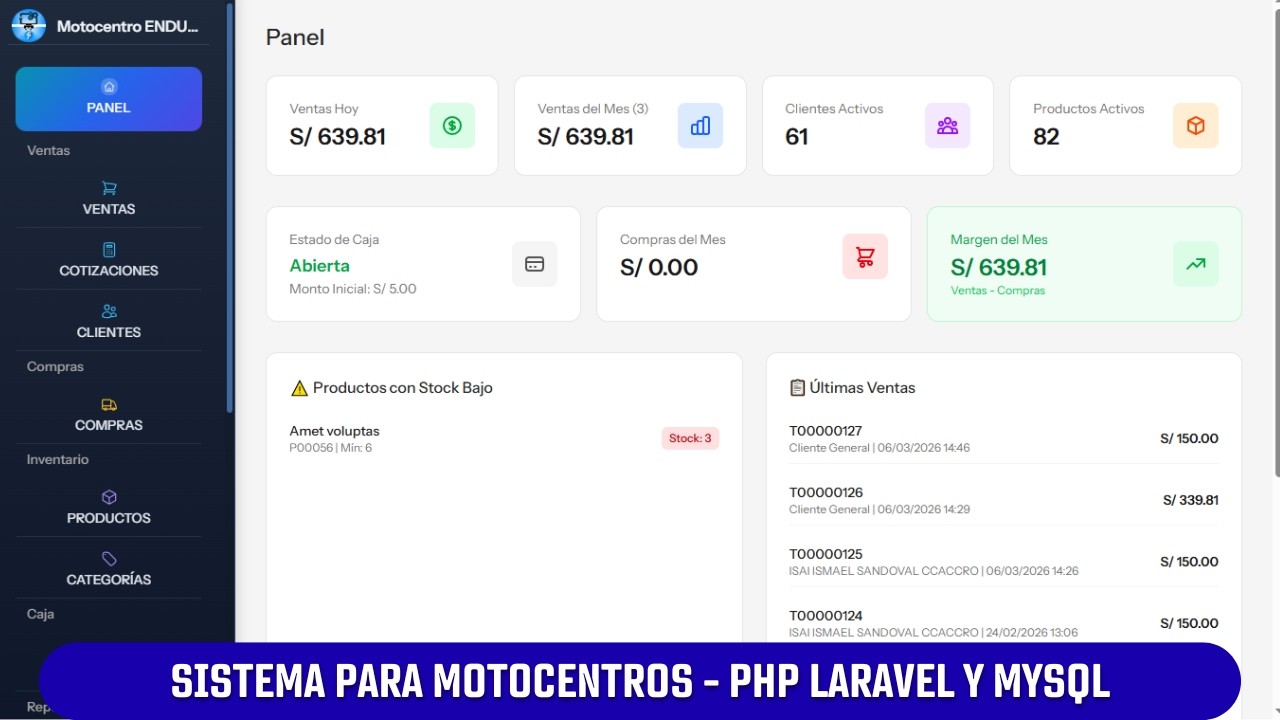 Sistema de Gestión para Motocentro(Taller de Motos) | Desarrollado en Laravel, PHP y MySQL