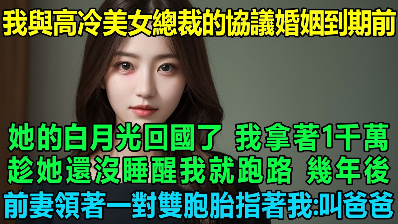 我與高冷美女總裁的協議婚姻到期前她的初戀回國了，我拿著1千萬分手費趁她還沒睡醒我就跑路了，幾年後，前妻領著一對雙胞胎指著我：叫爸爸！我傻眼了：怎麽回事？