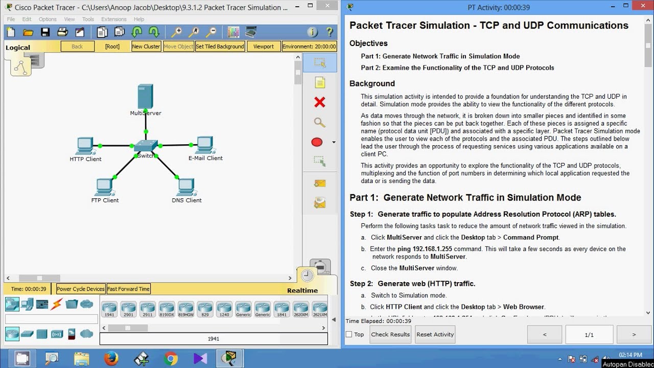 9.3.1.2 Packet Tracer Simulation - Exploration of TCP and UDP Communications