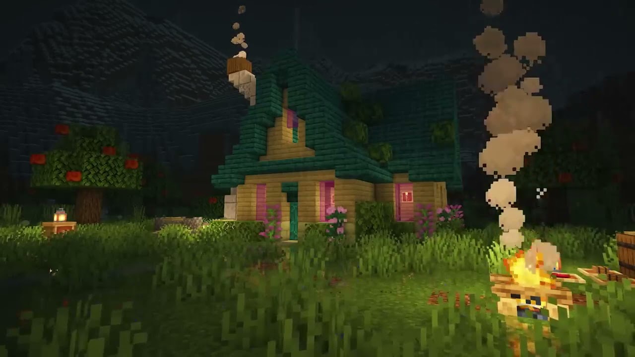 Minecraft relaxing music Cozy cottage with rain sounds to study and relax to
