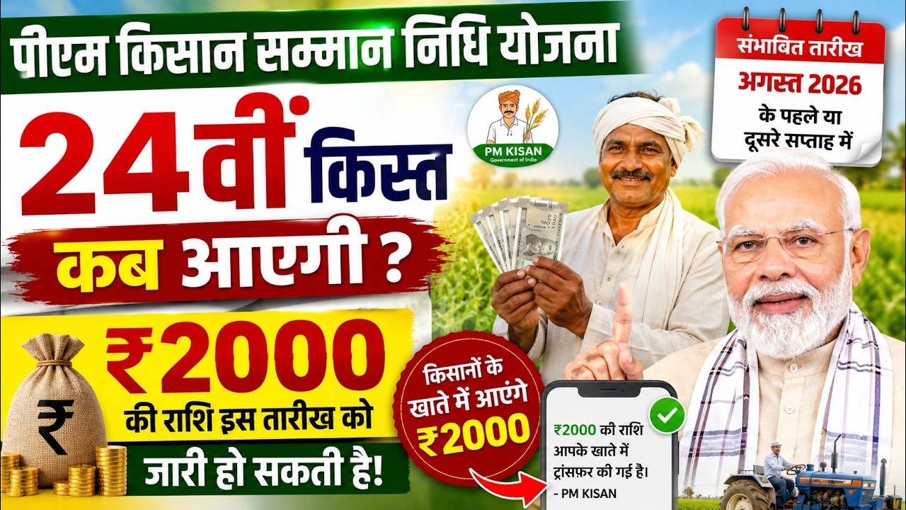 PM Kisan 24वीं किस्त कब आएगी? ₹2000 इस तारीख को खाते में आएंगे | PM Kisan 24th Installment Date 2026