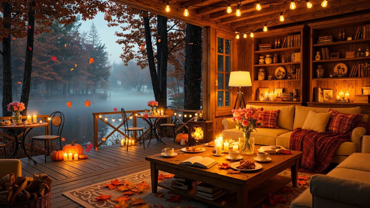 Cozy Autumn Fireplace Ambience 🍂 Relaxing Autumn Jazz Instrumental Music for Study, Work, Sleep