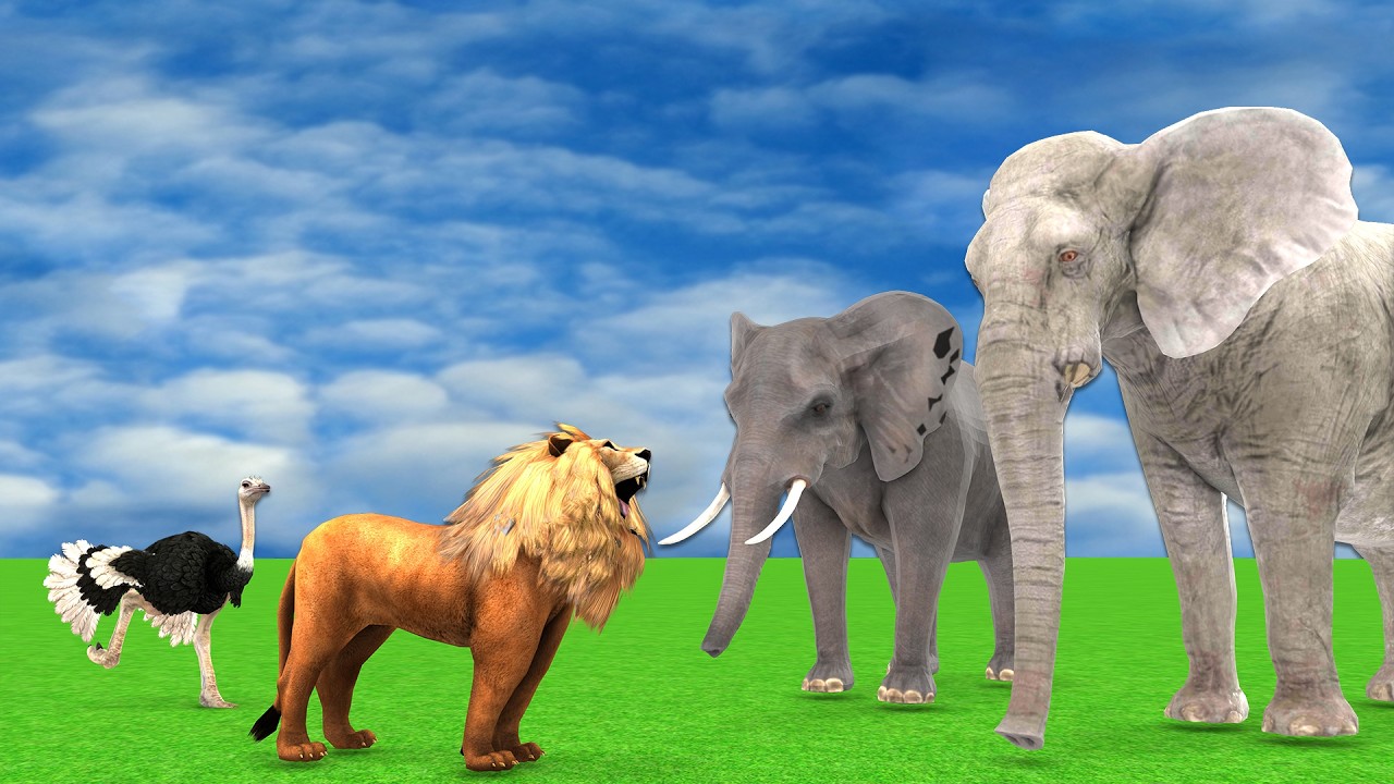 Columbian Mammoth Fight With Three Woolly Mammoths To Save Cow Cartoon Black Mammoth, Blue Mammoth