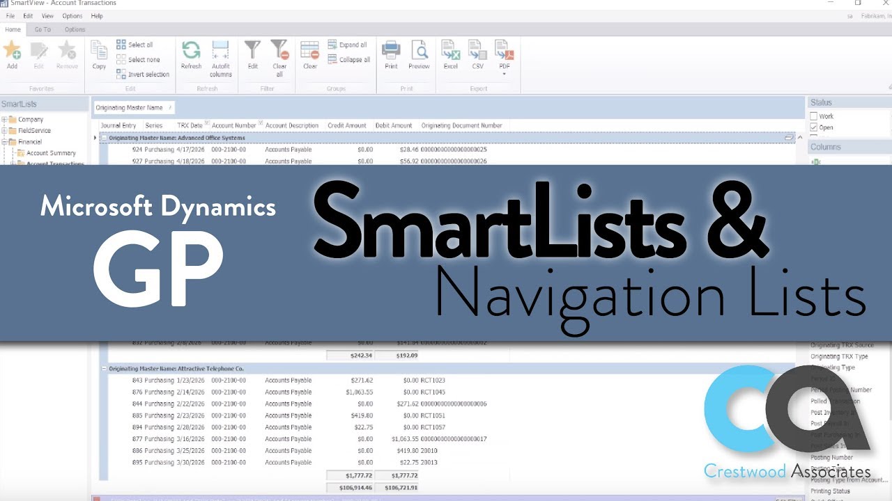 SmartLists and Navigation Lists in Dynamics GP