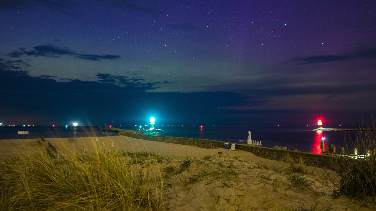 4K | Polarlicht über der Ostsee vor Warnemünde - Zeitraffer