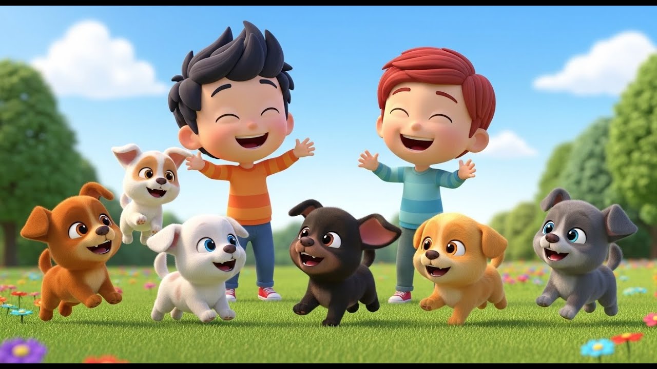 Five Little Puppy Pals Bark Bark Bark | Playful Dog Song & Nursery Rhymes---