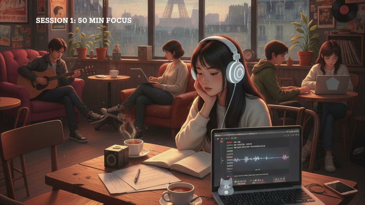 3-HOUR STUDY WITH ME in a Rainy Café 🌧️☕️ | Pomodoro 50/10, Rain Sound , Deep Work, Lofi Aesthetic