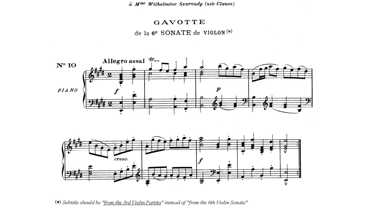 Gavotte & Rondo from 3rd Violin Partita BWV 1006 - J.S. Bach || Transc. by Saint-Saëns (Score Video)