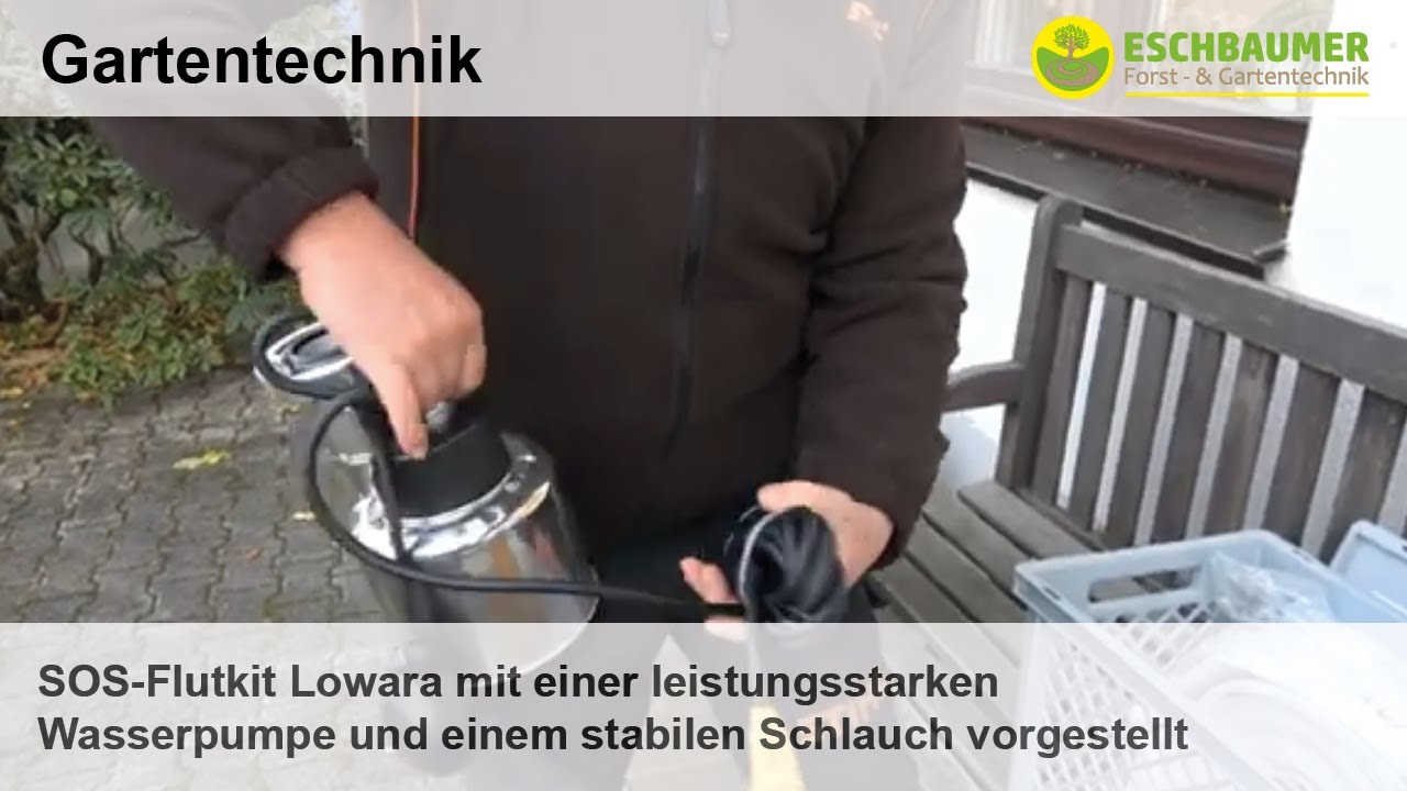 SOS-Flutkit Lowara DOC, leistungsstarke Schmutzwasserpumpe mit einem stabilen Schlauch, vorgestellt