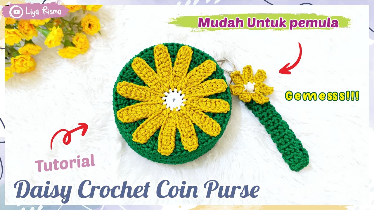 Crochet | Tutorial Dompet Rajut Bulat | Daisy Crochet Coin Purse