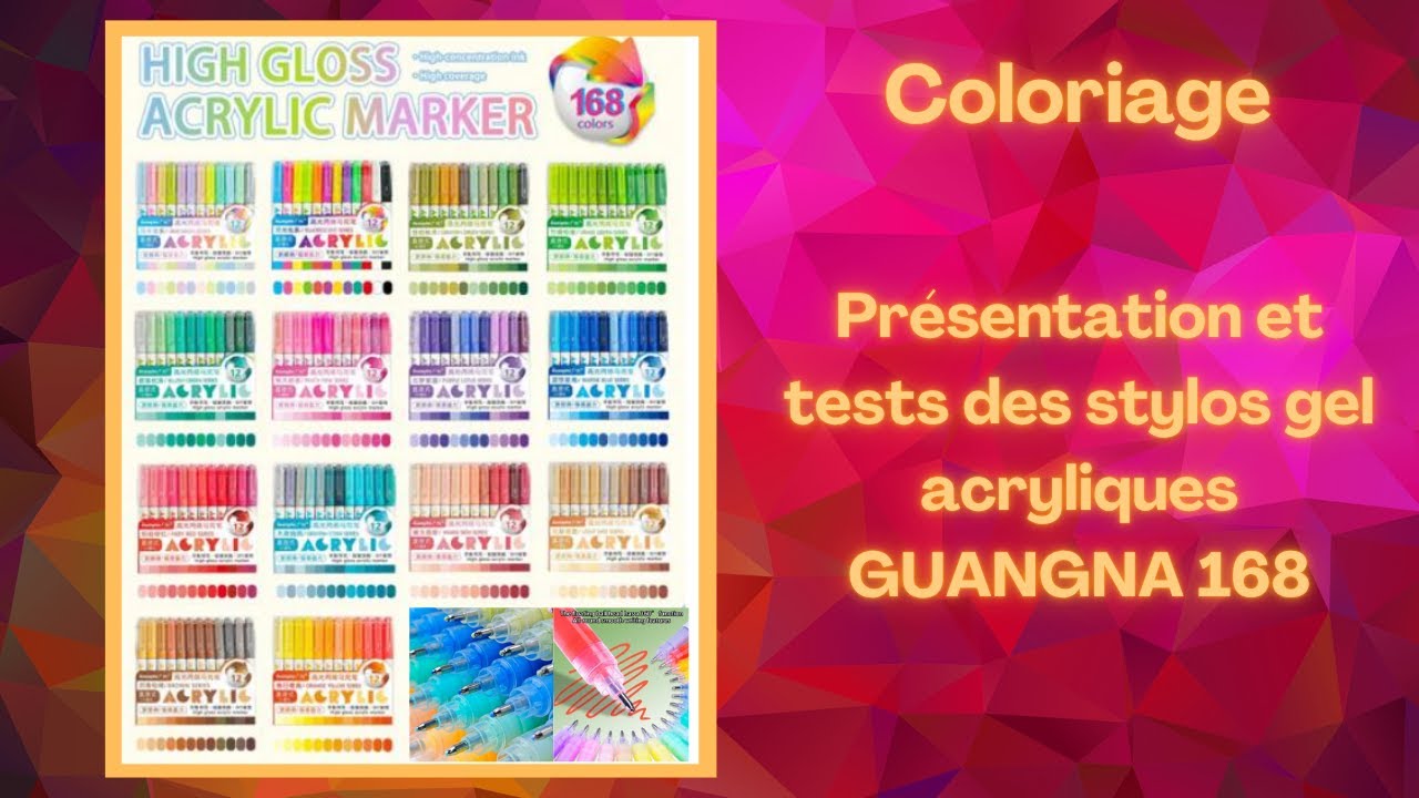 Coloriage - Présentation stylos gel acryliques GUANGNA 168 (Gel pens 1 mm)