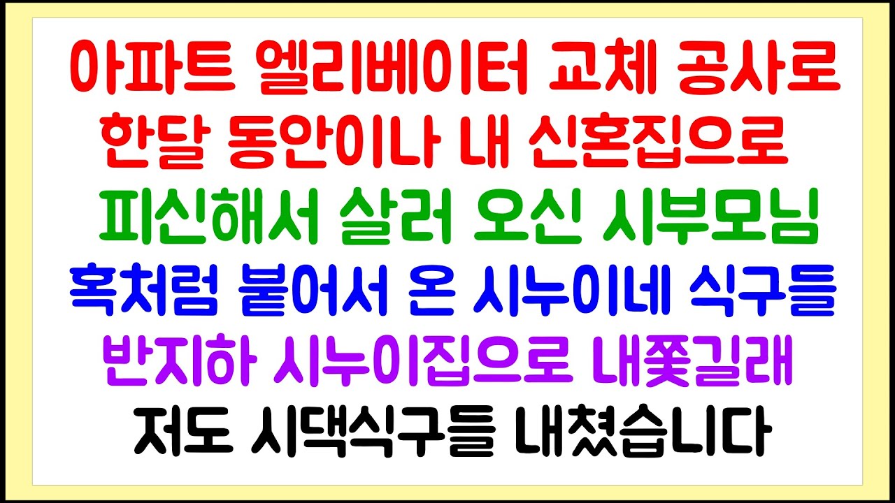 내 신혼집으로 살러 오신 시부모님 / 혹처럼 붙어서 함께 온 시누이네 식구들 / 반지하 시누이집으로 가서 살라는 시어머니 / 라디오드라마
