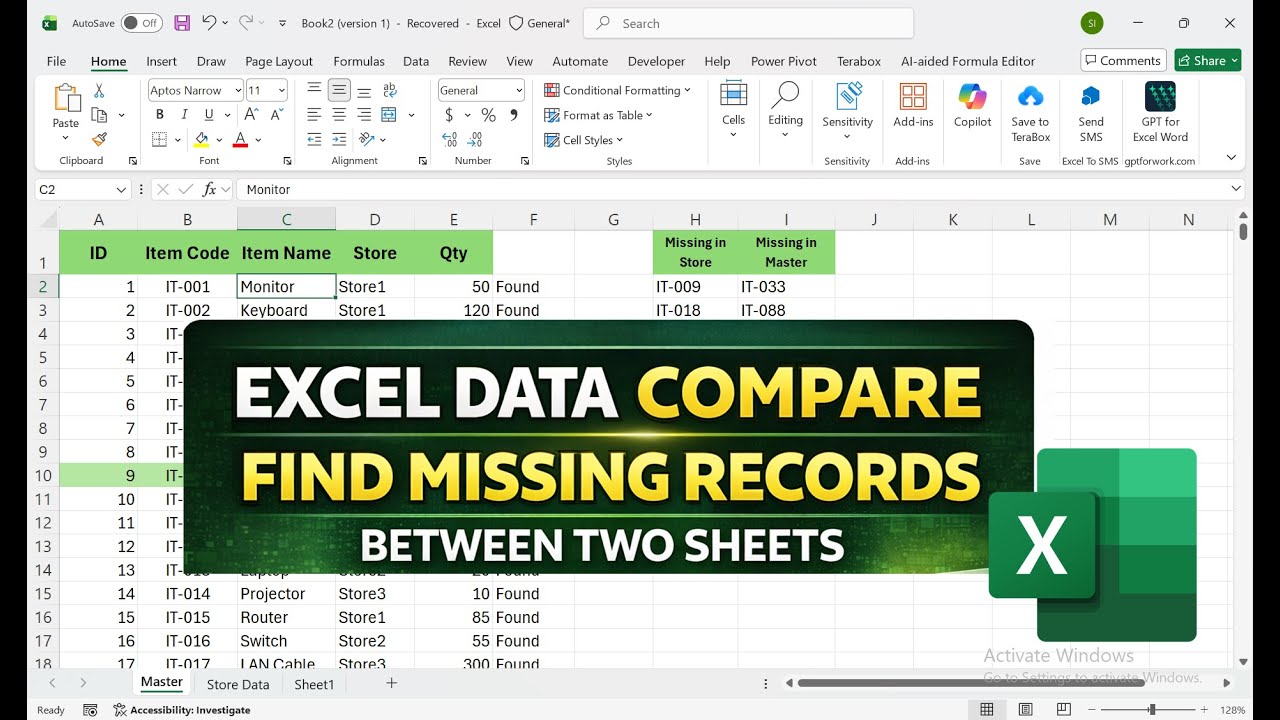 Excel Data Compare | Find Missing Records Between Two Sheets (Easy to Advanced)
