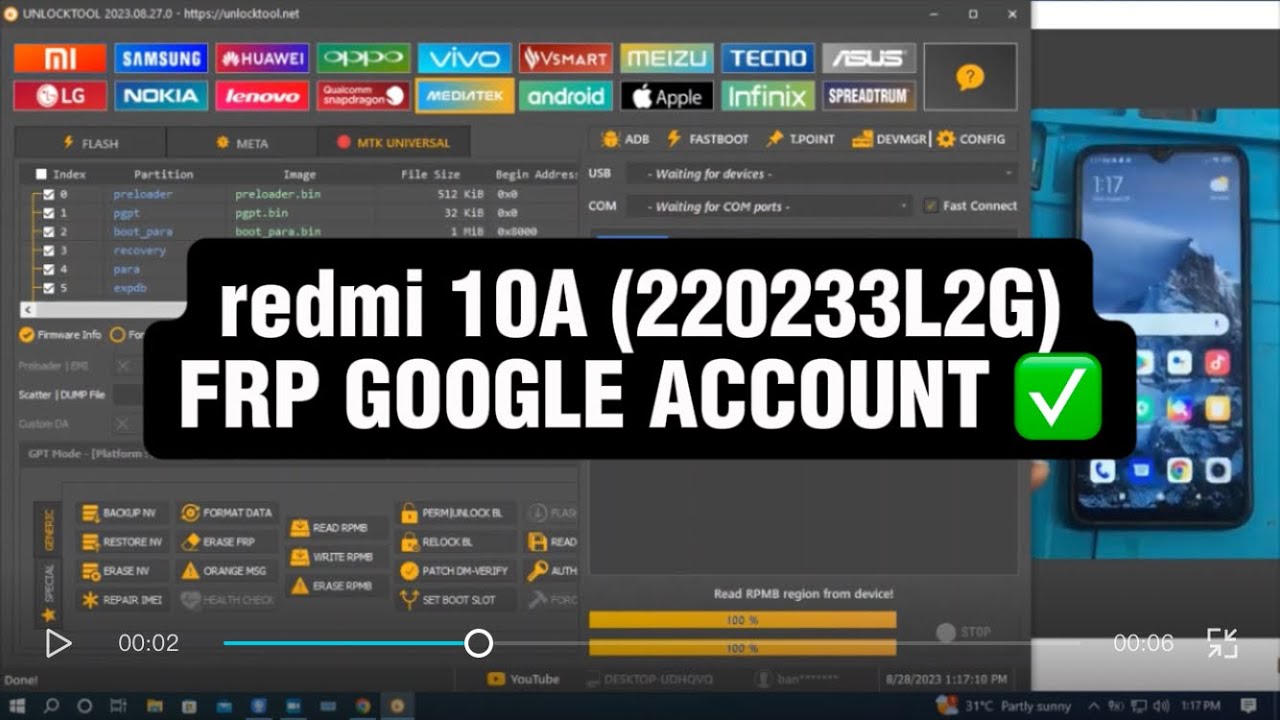 redmi 10A (220233L2G) FRP GOOGLE ACCOUNT bypass with UNLOCKTOOL