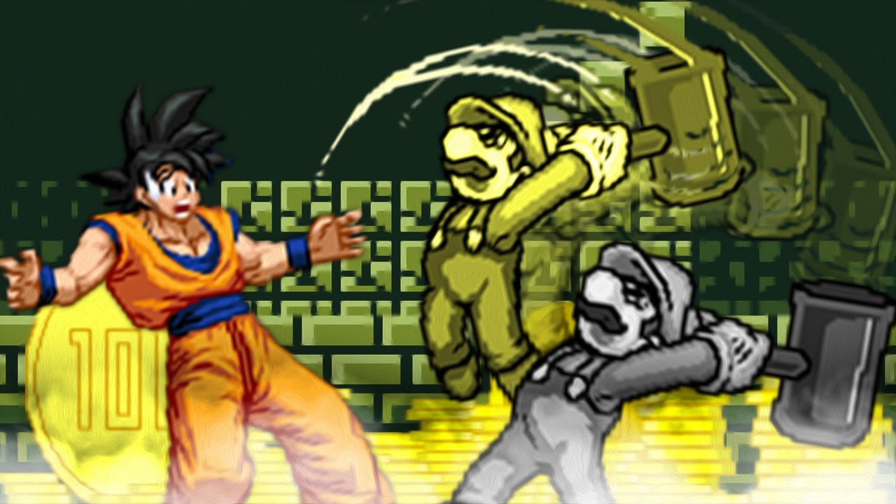 Mario helps Luigi. Goku gets more hammer hits on the head! MUGEN Goku vs Gold Mario & Silver Luigi