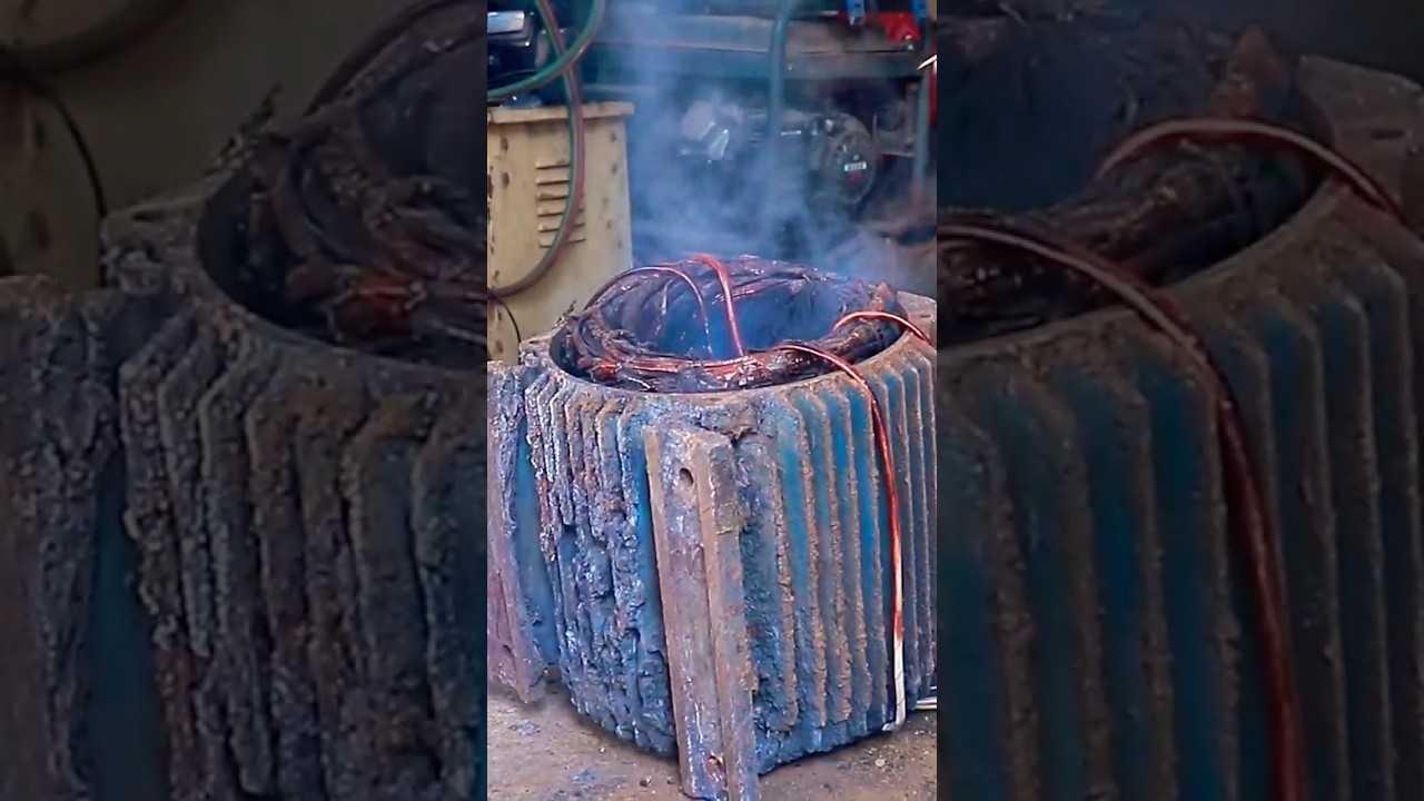 How Vietnamese people remove burnt copper wire of motor stator.