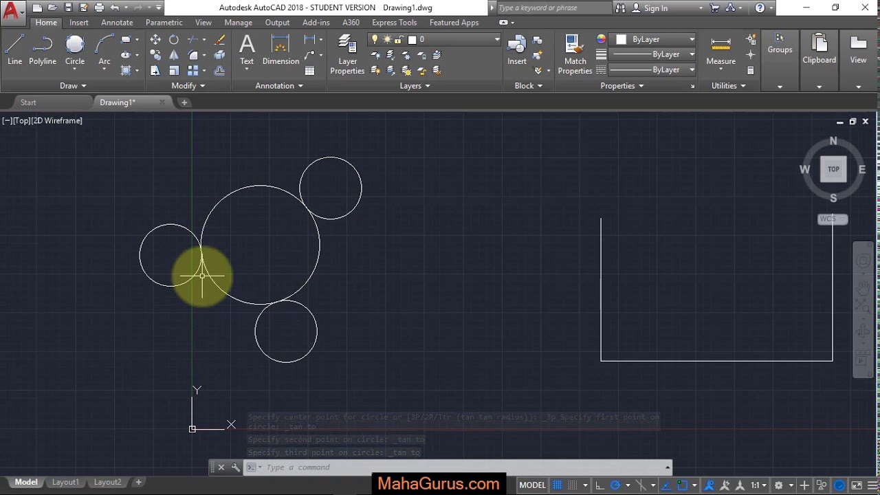 How to Make Circle Using Tangent Tangent Tangent- Tangent Tangent Tangent Circle Autocad in Hindi