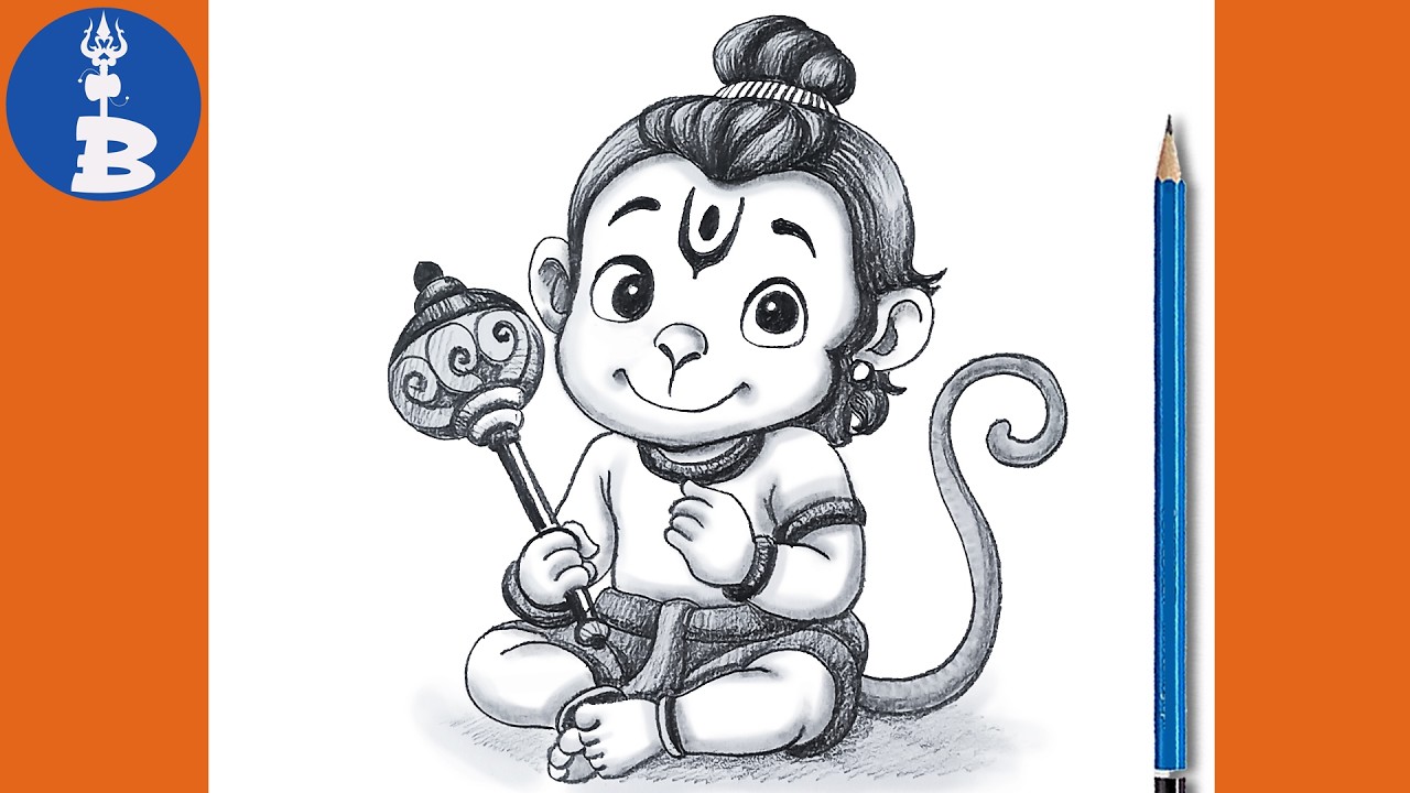 Cute Bal Hanuman Easy Drawing _ Bajrangbali Pencil Drawing Step By Step _  God Drawing