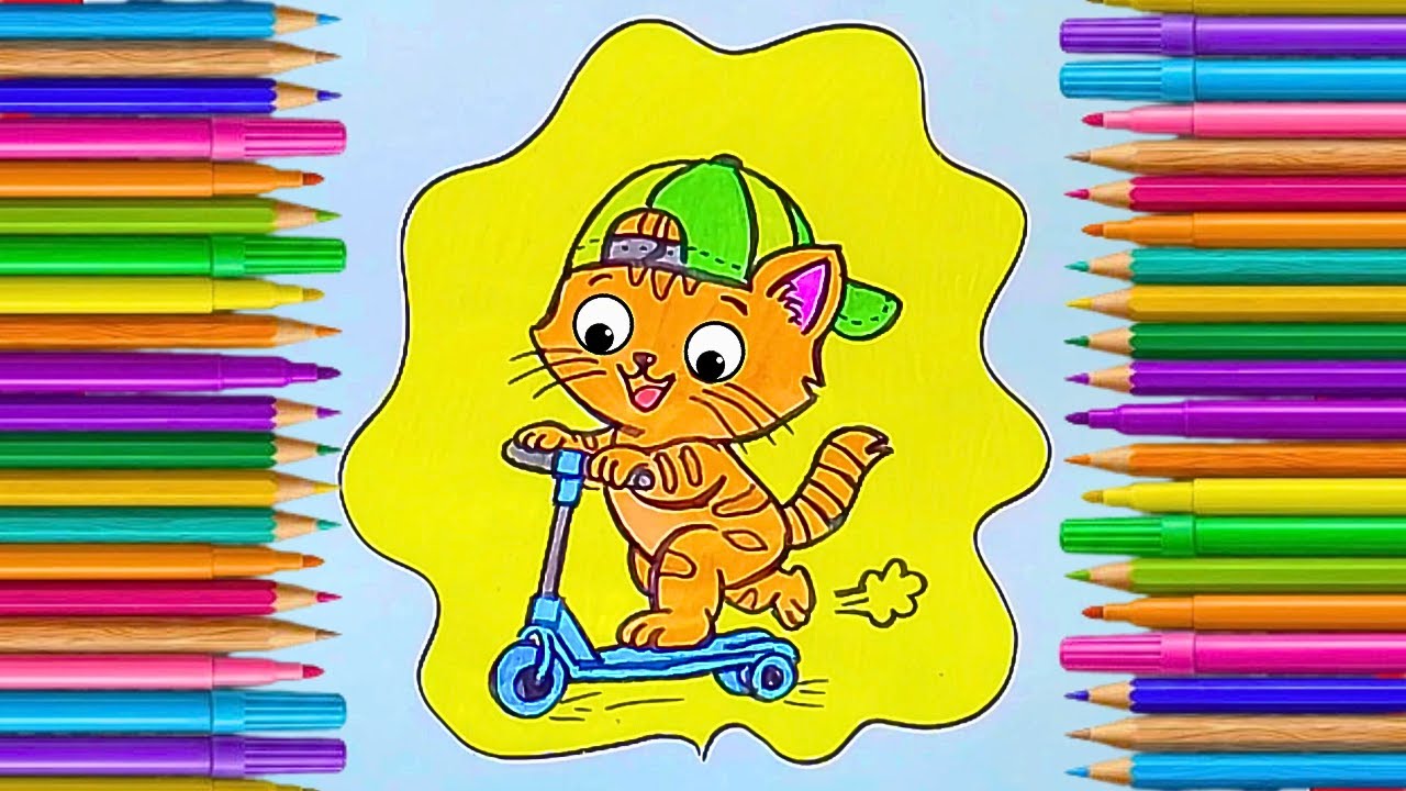 Desenhar e Pintar o Gatinho do Patinete Azul 🐱🛴 | História Infantil | Feneco Arts