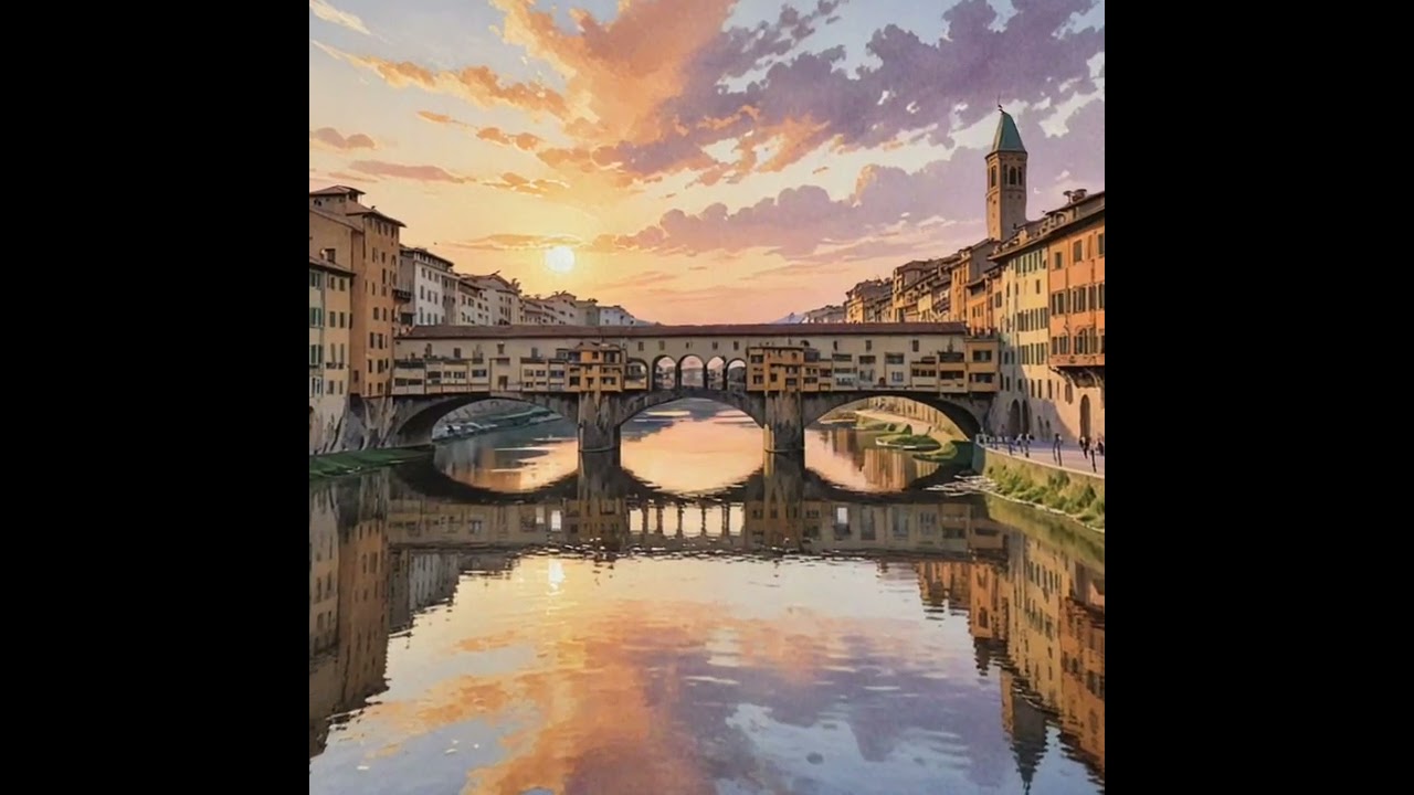 Golden Reflections: Ponte Vecchio at Sunset 