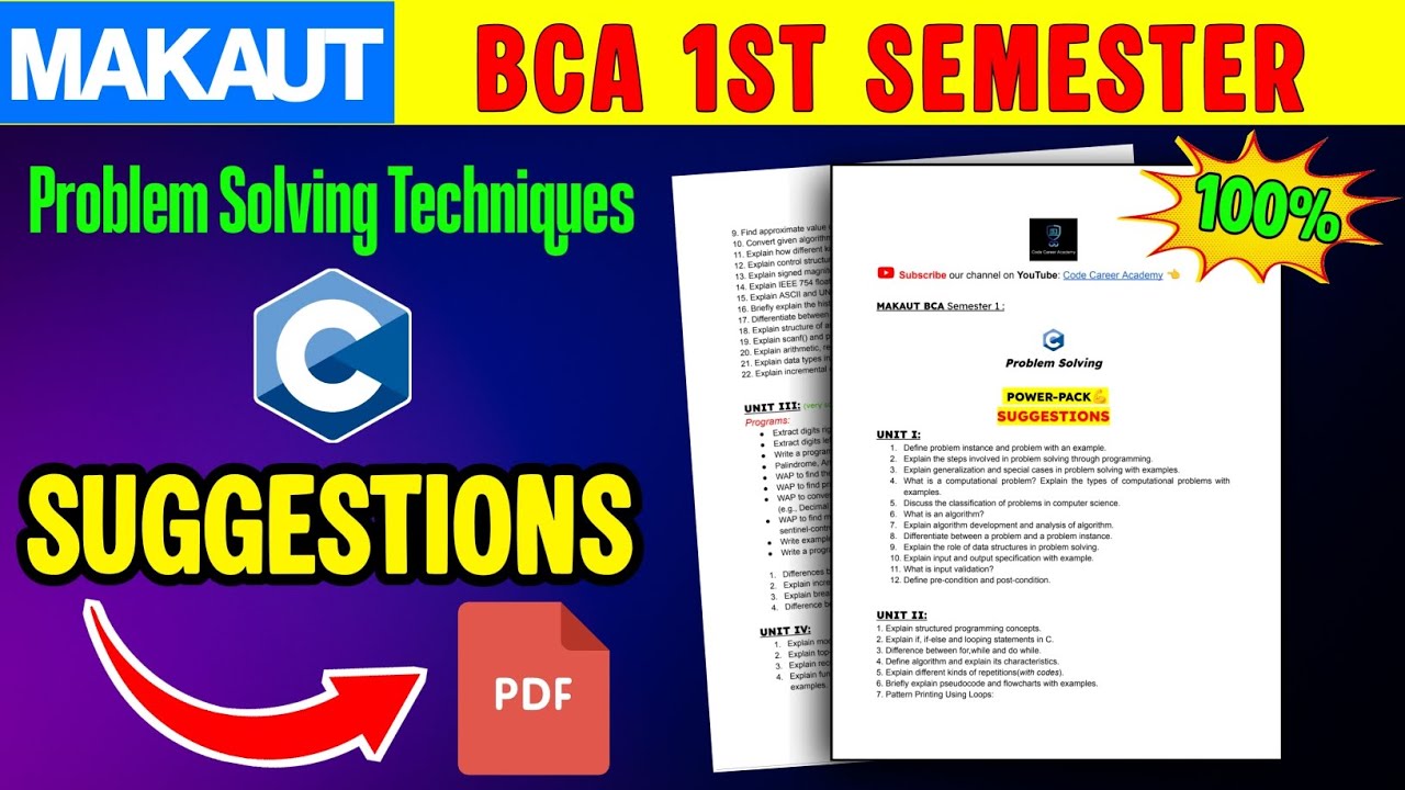 MAKAUT BCA 1st Semester Problem Solving Techniques C programming exam SUGGESTIONS | #makaut #bca