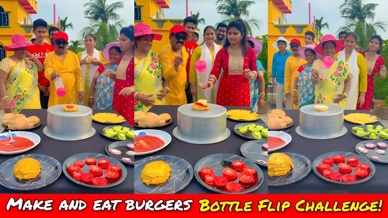 Make And Eat Burgers Bottle Flip Challenge 🤔| Burgers Eating Challenge 😛/ SK Challenge Video