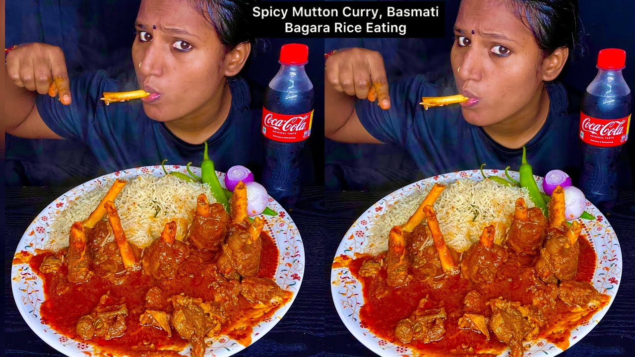 Spicy Mutton Curry, Basmati Bagara Rice Eating Challenge | Video 122