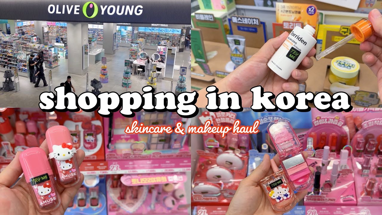 shopping in Korea vlog 🇰🇷 skincare & makeup haul ❤️ Oliveyoung hello kitty makeup collection 올영세일