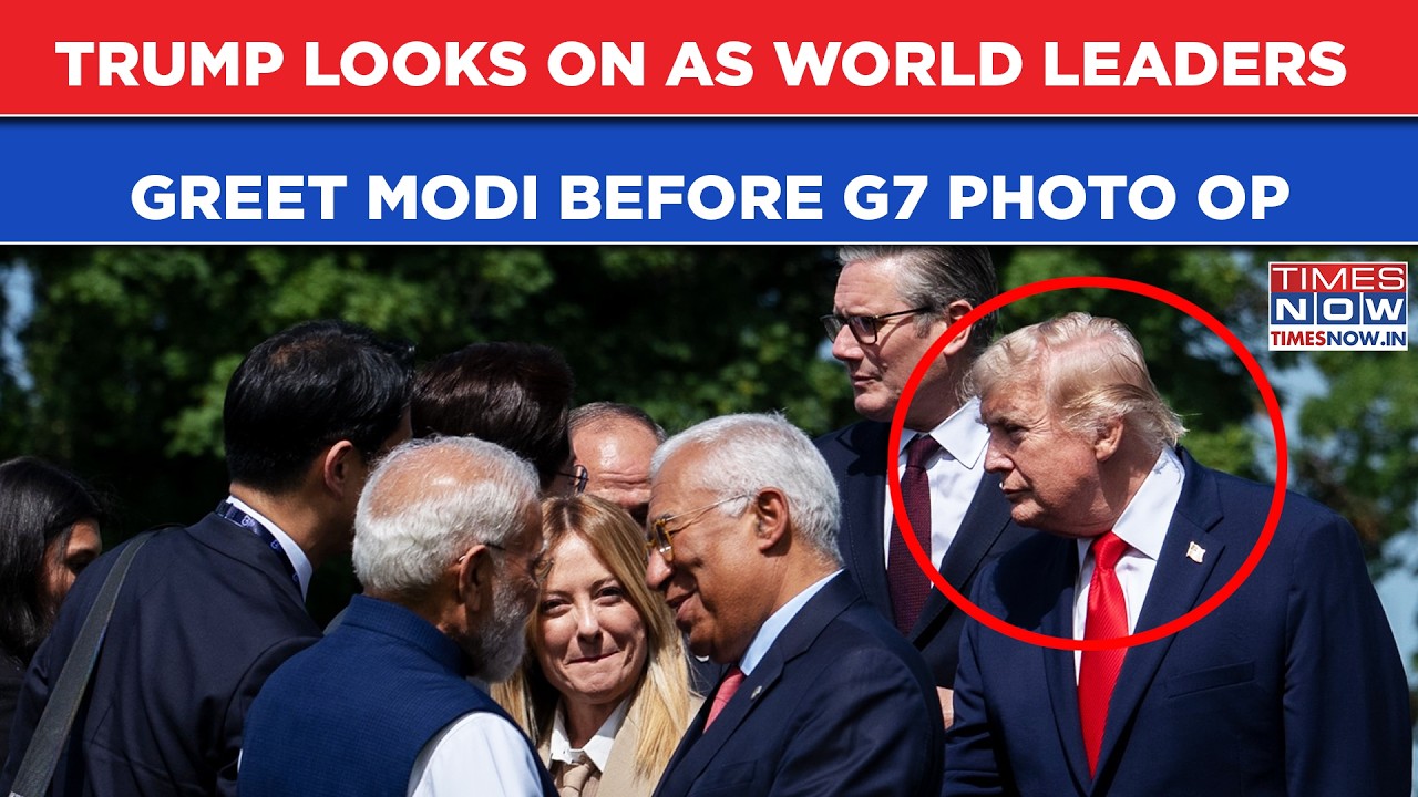 Watch: Trump Looks On From The Side As World Leaders Greet India&rsquo;s Modi Before G7 Photo Op