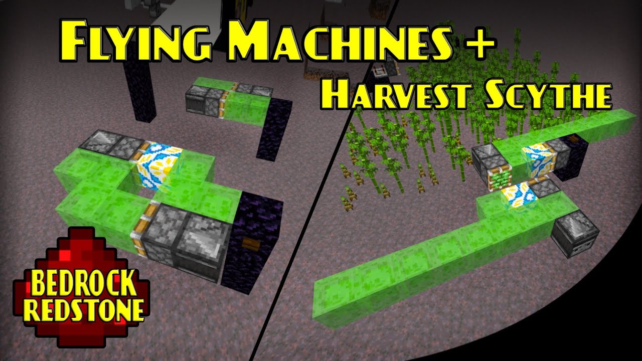 Flying Machine & Scythe Harvester | Minecraft Bedrock Redstone Tutorial | MCPE XBOX PS